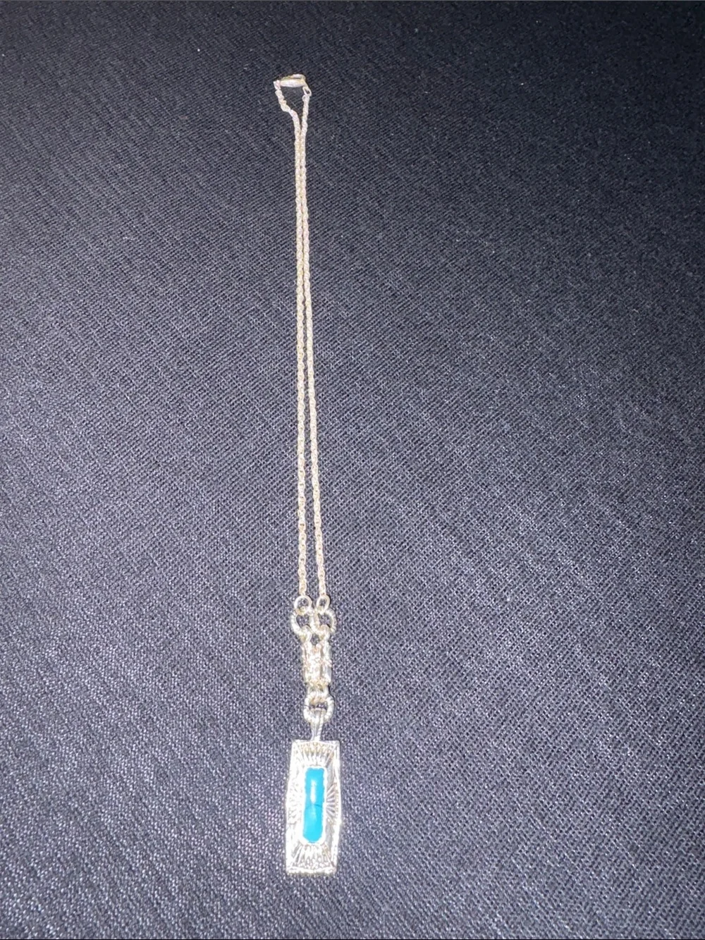 Silver tone Necklace with Turquoise color Rectangular Pendant